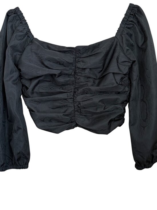 J. Crew Tops - J Crew Ruched Puff-Sleeve‎ Cropped Top 6 Black Square Neck Milkmaid Boho Cottage